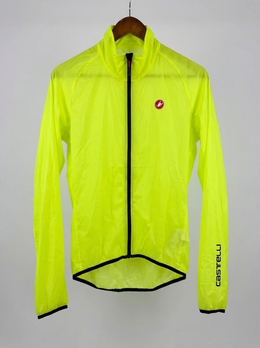 Castelli Cycling Wind Jacket Men's XL Neon Yellow Packable Full Zip NEW‎
